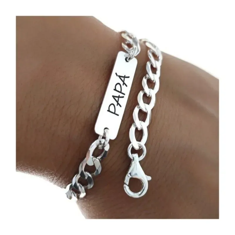 Pulsera plata Ley 925m hombre 21 cm. barbada 5 mm. mensaje PAPÁ mosqu