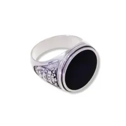 Sello Plata Ley 925m macizo hombre cabeza 20 mm. esmaltada negro deta
