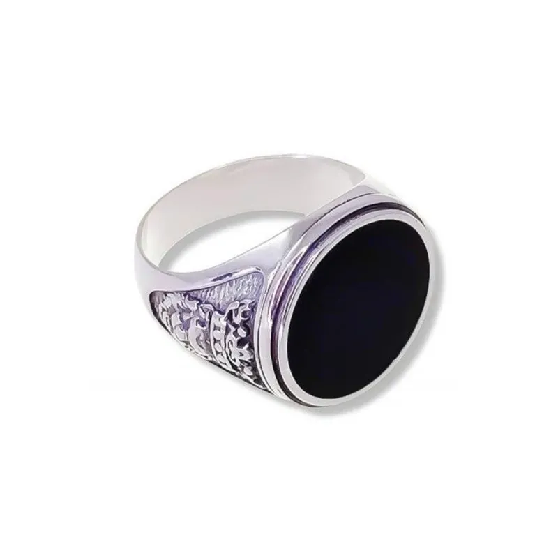 Sello Plata Ley 925m macizo hombre cabeza 20 mm. esmaltada negro deta
