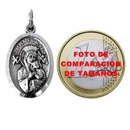 Medalla colgante plata Ley 925m maciza 25mm. Virgen Perpetuo Socorro cerco brillo trasera mate cruz