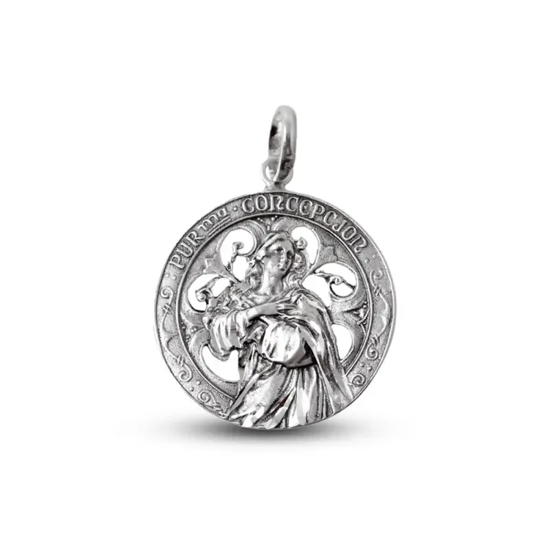 Purísima Concepción Virgen Inmaculada medalla plata Ley 925m maciza 2