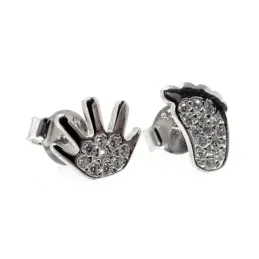Pendientes plata Ley 925m rodiada motivos huellas pie mano circonitas cierre presión mujer