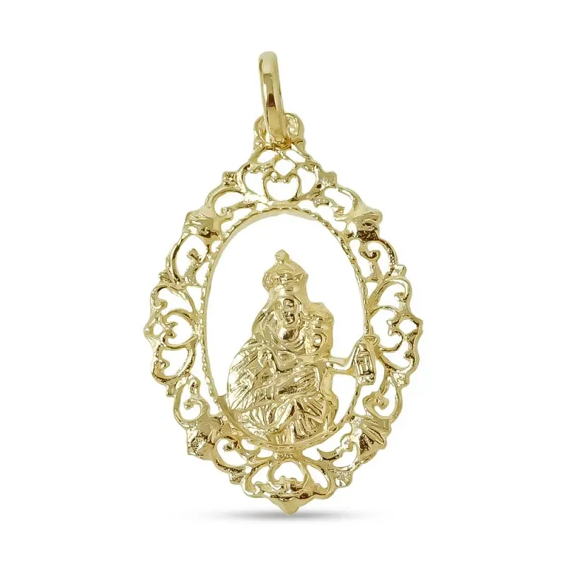Virgen del Carmen Medalla Colgante Plata Ley 925m chapado oro 35 mm.