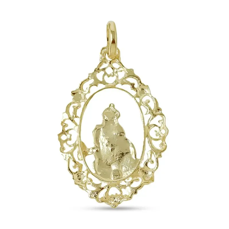 Virgen del Carmen Medalla Colgante Plata Ley 925m chapado oro 35 mm.