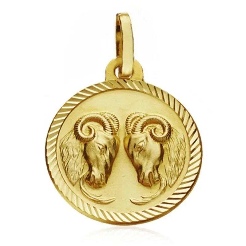 Medalla oro 18k horóscopo Aries 16mm. signo zodiaco [AA7408]