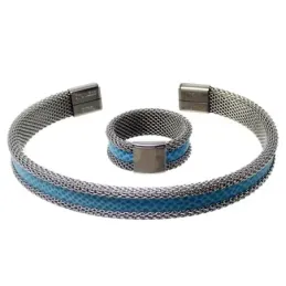 Juego pulsera anillo talla 13 acero inoxidable banda azul [AB9448]