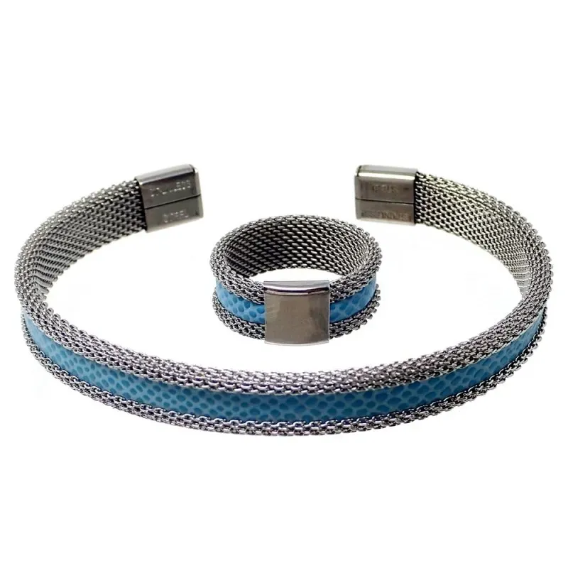 Juego pulsera anillo talla 13 acero inoxidable banda azul [AB9448]