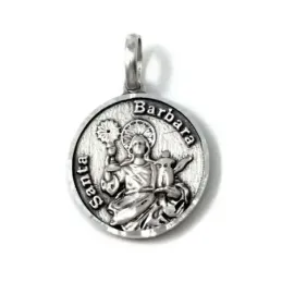 Colagnte plata Ley 925m medalla 20mm. Santa Bárbara cerco tallado reverso cañones cruzados macizo