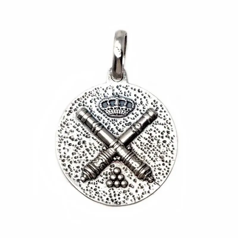Colagnte plata Ley 925m medalla 20mm. Santa Bárbara cerco tallado reverso cañones cruzados macizo