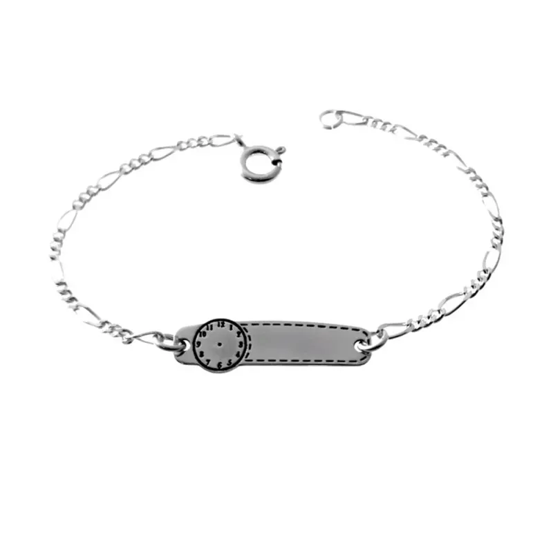 Esclava plata Ley 925m pulsera infantil 13.5cm. cadena alternada 3x1 detalle reloj cierre reasa
