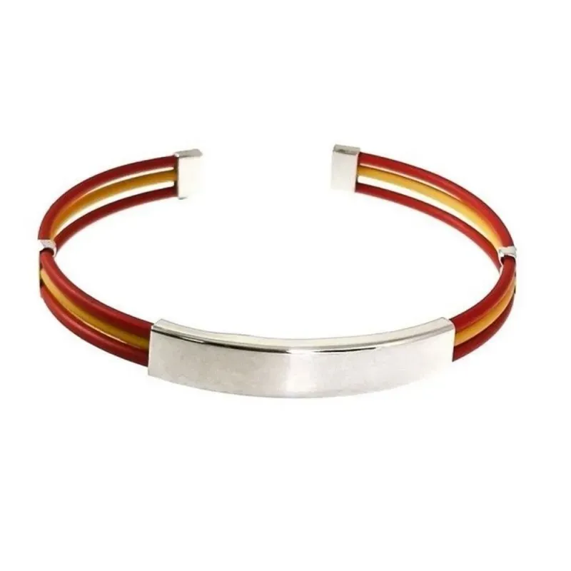 Pulsera plata Ley 925m mujer 60 mm. bandera España caucho chapa lisa