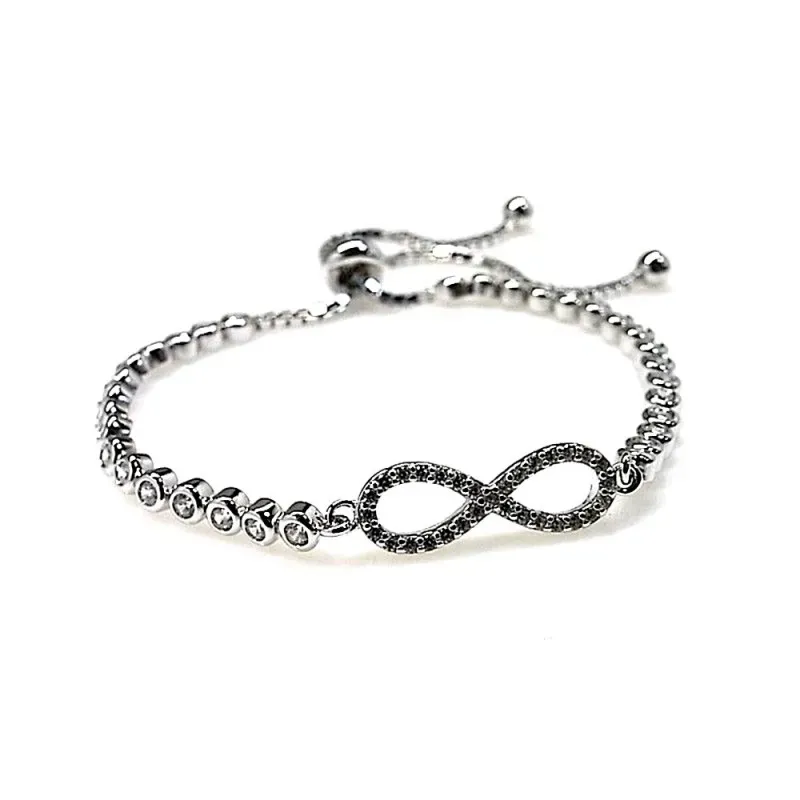 Pulsera plata Ley 925m chatones infinito adaptable [AB1693]