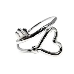 Sortija plata ley 925m lisa corazón llave cruzada [AB2749]
