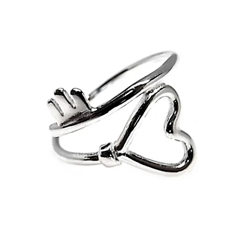 Sortija plata ley 925m lisa corazón llave cruzada [AB2749]