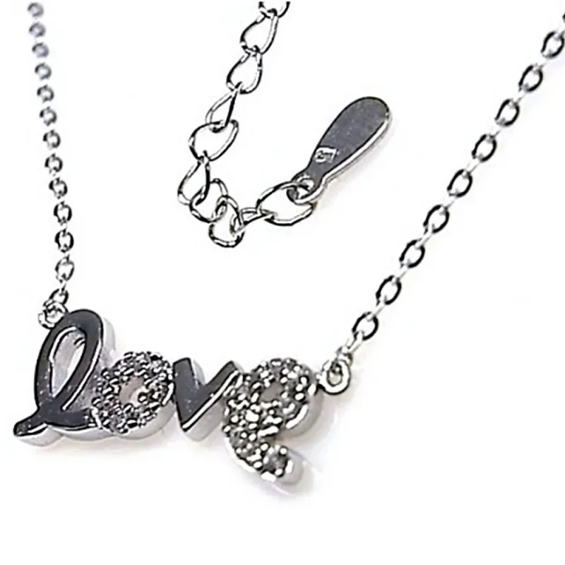 Gargantilla plata Ley 925m rodiada LOVE piedras circonitas [AB4462]
