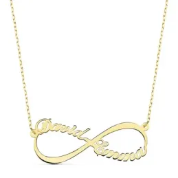Colgante gargantilla oro 18k infinito 35mm. 2 nombres personalizables cadena 44cm. mujer