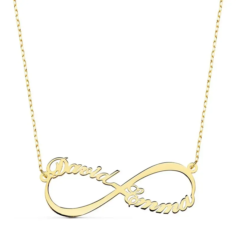 Colgante gargantilla oro 18k infinito 35mm. 2 nombres personalizables cadena 44cm. mujer