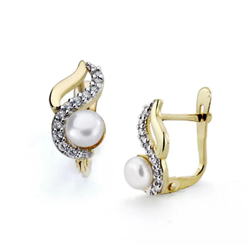 Pendientes oro bicolor 18k perla circonitas cierre catalán [7484]