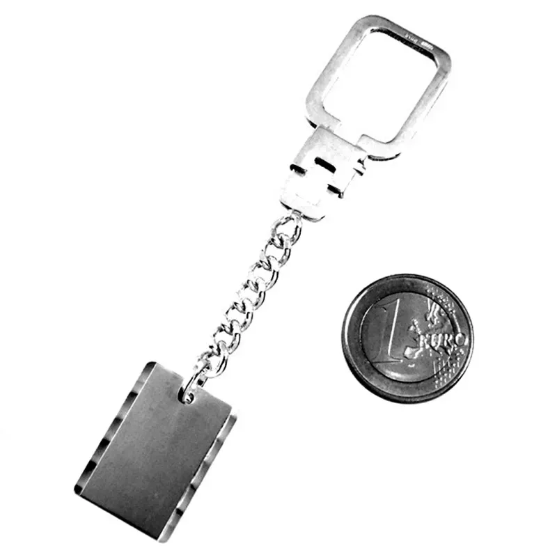 Llavero plata Ley 925m placa chapa rectangular filo labrado [1360]