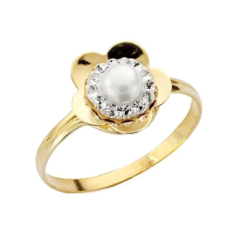 Sortija oro 9k forma flor perla circonitas [AA1744]