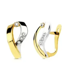 Pendientes Oro Bicolor de 9k con 15 mm. dos bandas combinadas circoni
