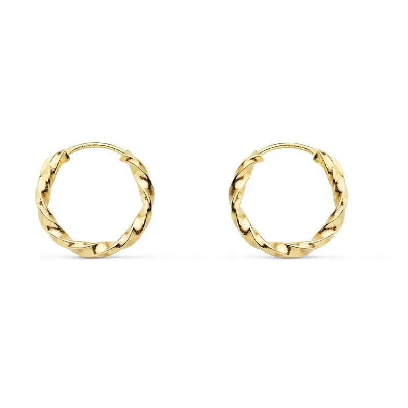 Pendientes oro 18k aros huecos 12mm. golloneados [AC0993]