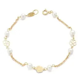 Pulsera para Primera Comunión Oro 9k de 14 cm. con 8 perlas cultivada