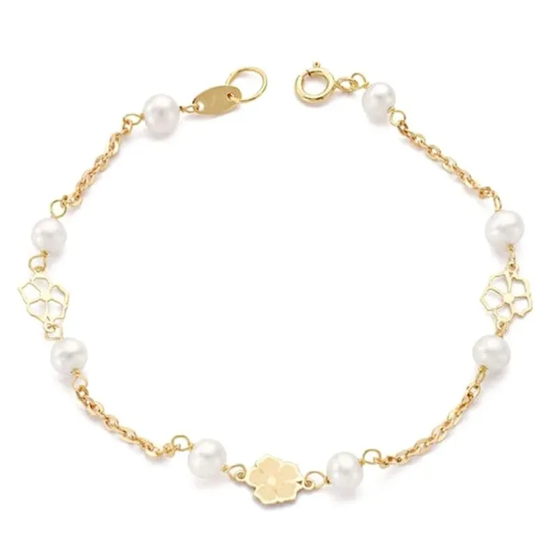 Pulsera para Primera Comunión Oro 9k de 14 cm. con 8 perlas cultivada