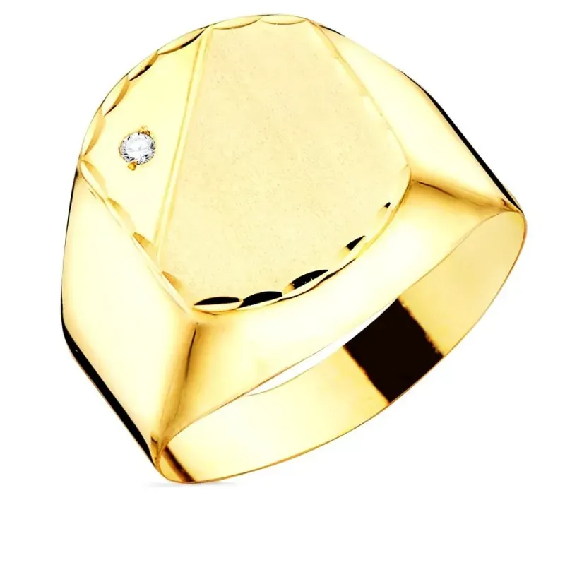 Sello en Oro de 9k hueco circonita tamaño cabeza 13 x 11 mm. borde ta