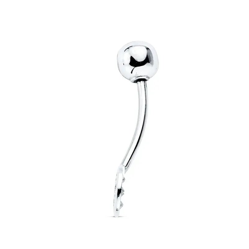Piercing para Ombligo en Oro Blanco de 9k con circonita bola lisa de