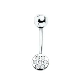 Piercing para Ombligo en Oro Blanco de 9k con circonita bola lisa de