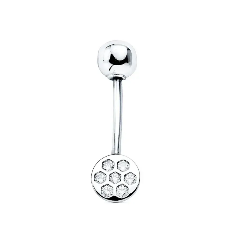 Piercing para Ombligo en Oro Blanco de 9k con circonita bola lisa de