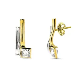 Pendientes en Oro Bicolor 9k de 16 mm. bandas onduladas lisas con cir