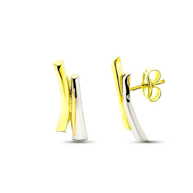 Pendientes Oro Bicolor de 9k dos bandas de 13 mm. lisas