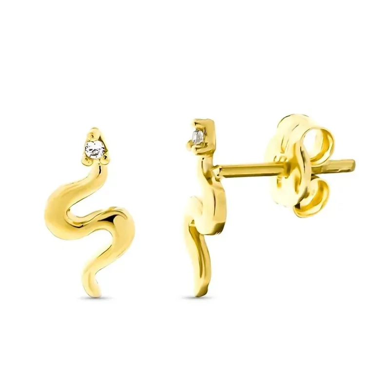 Pendientes en Oro de 9k forma serpiente de 9 mm. con circonita