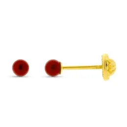 Pendientes en Oro 9k con piedra coral de 3 mm. para niña