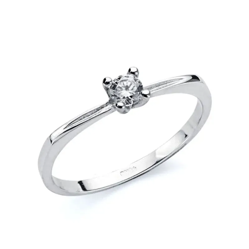 Solitario en Oro Blanco de 9k con circonita de 3 mm. y cuatro garras