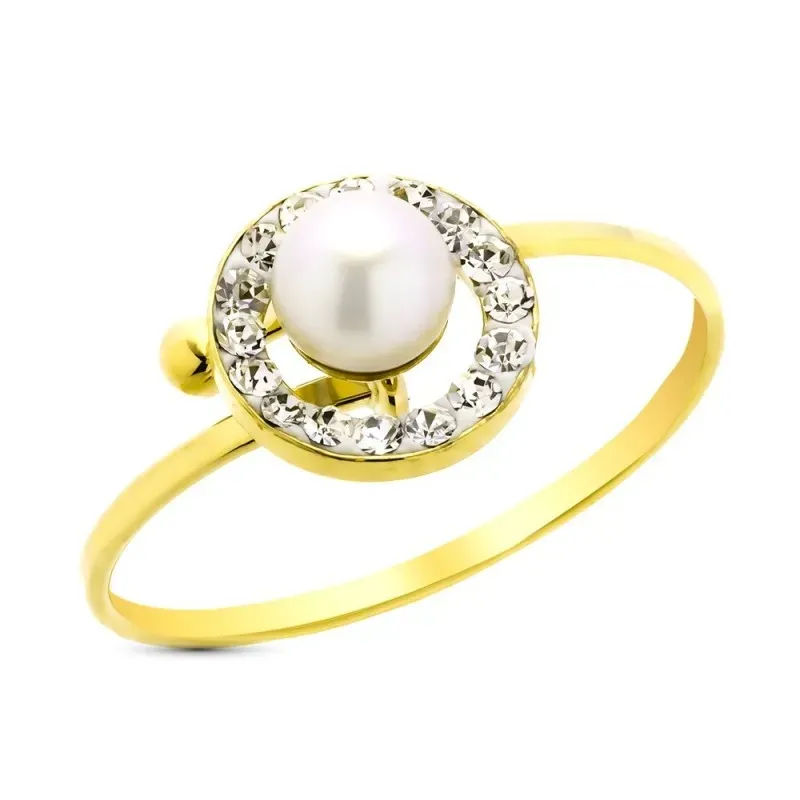 Sortija en Oro de 9k con perla de 4 mm. y circonitas ancho cabeza de