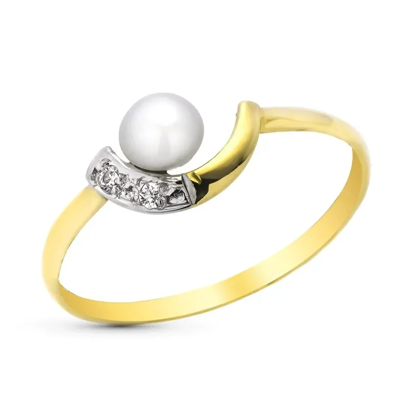 Sortija en Oro de 9k con perla de 4.5 mm. combinada con circonitas an
