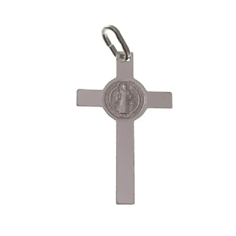 Cruz plata Ley 925m colgante 28 mm. San Benito centro combinado lisa