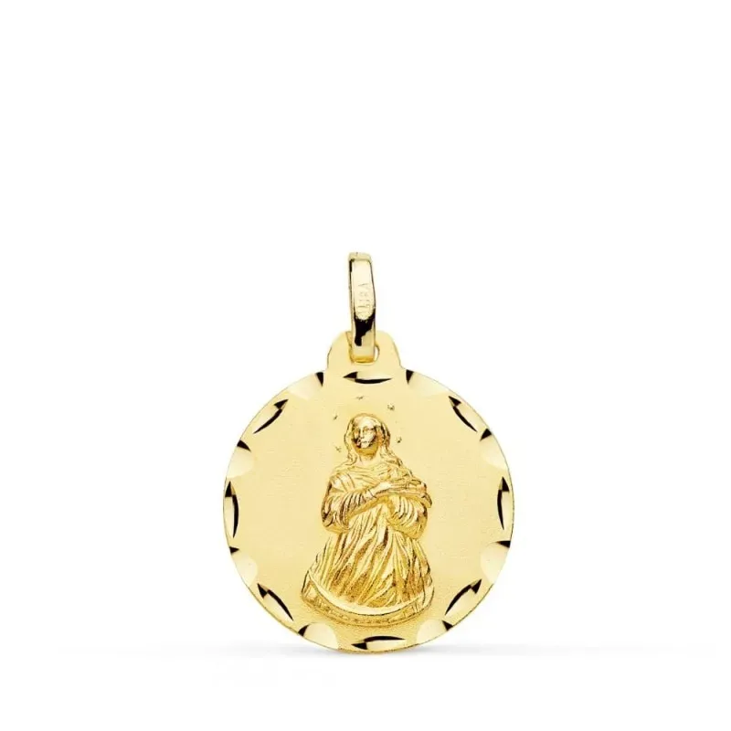 Virgen Inmaculada Concepción Medalla Oro 9k unisex 18 mm. tallada bor
