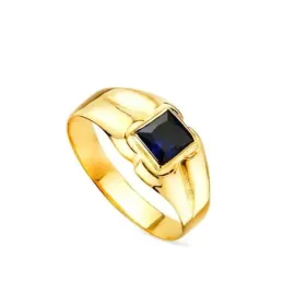 Solitario en Oro de 9k para bebé con circonita de 3 mm. azul cuadrada