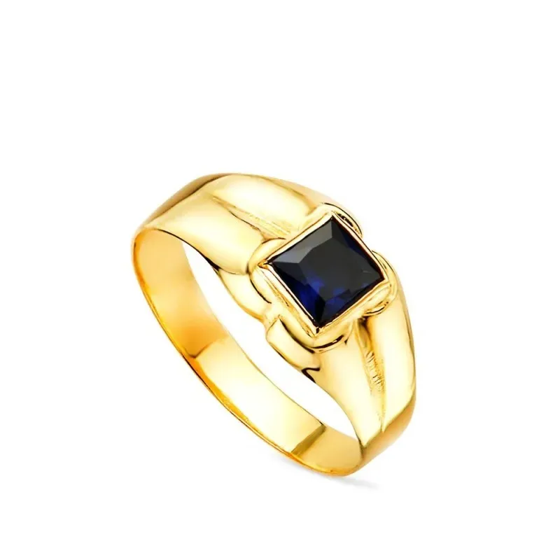 Solitario en Oro de 9k para bebé con circonita de 3 mm. azul cuadrada