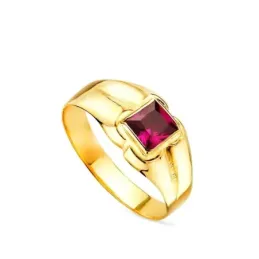 Solitario en Oro de 9k para bebé con circonita de 3 mm. roja cuadrada