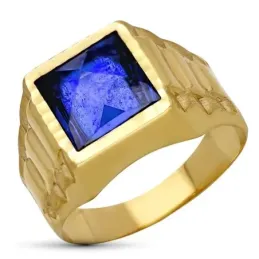 Sello en Oro de 9k hueco con piedra azul centro cabeza de 9 mm.