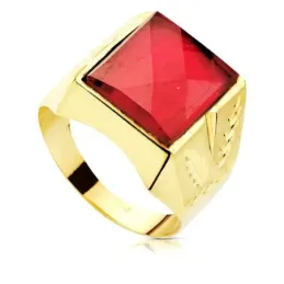 Sello Oro de 9k hueco con piedra roja de 13.5 x 11.5 mm. detalles lat