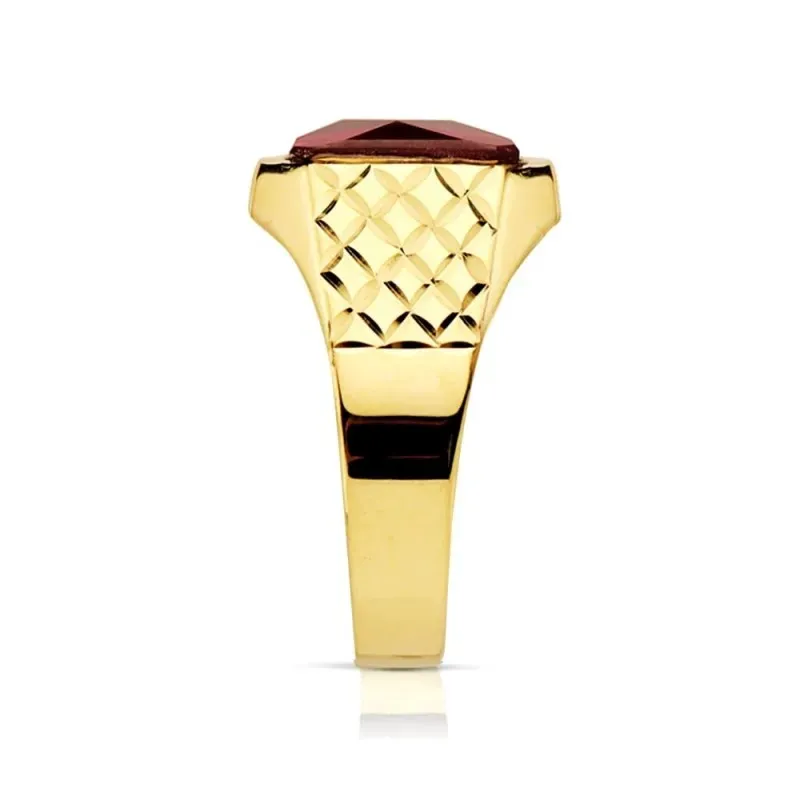 Sello en Oro de 9k para niño con piedra rubí de 9 x 7 mm. y tallado