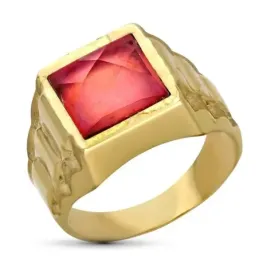 Sello en Oro de 9k hueco con piedra roja centro cabeza de 9 mm. y det