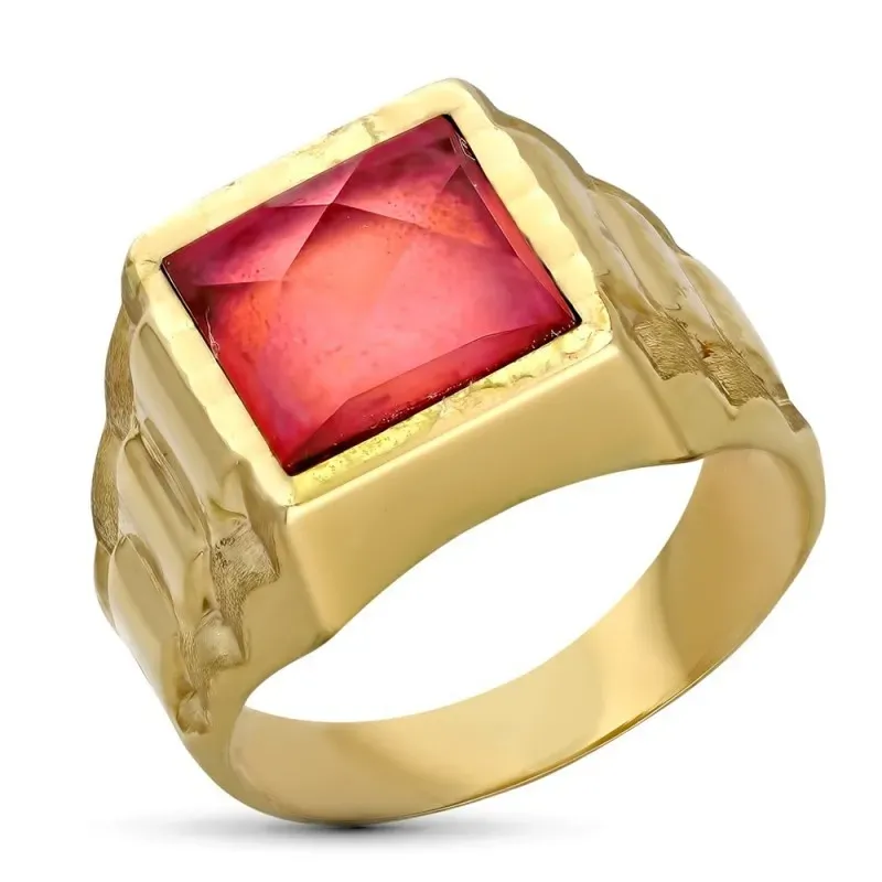 Sello en Oro de 9k hueco con piedra roja centro cabeza de 9 mm. y det
