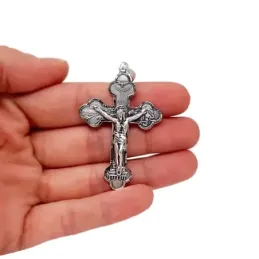 Cruz plata Ley 925m Cinco Misterios Cristo 48 mm. detalles combinada